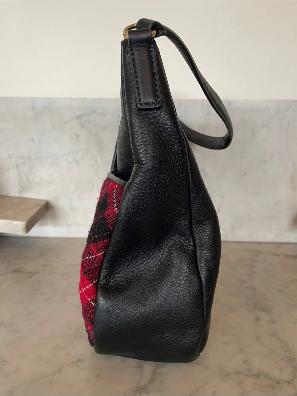 TALBOTS Greenwich Quilted Tartan & Leather Hobo Shoulder Bag